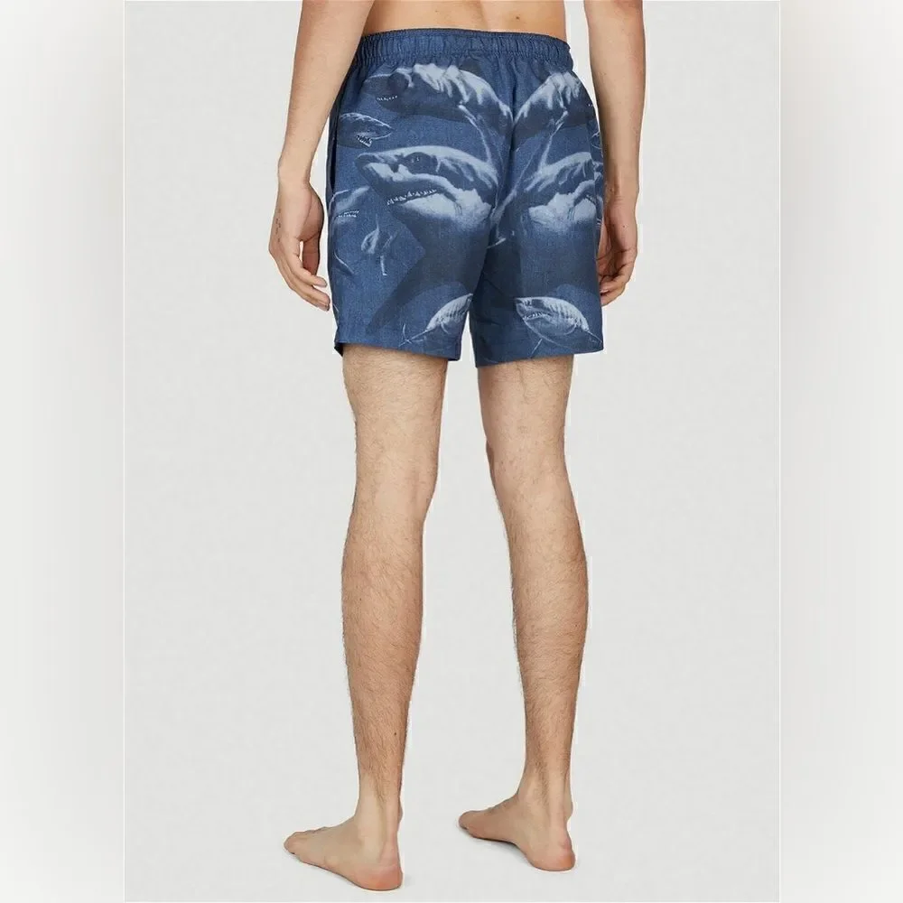 NWT $420 Burberry Shark Print Martin Swim Shorts Trunks Navy Men's  S  AUTHENTIC